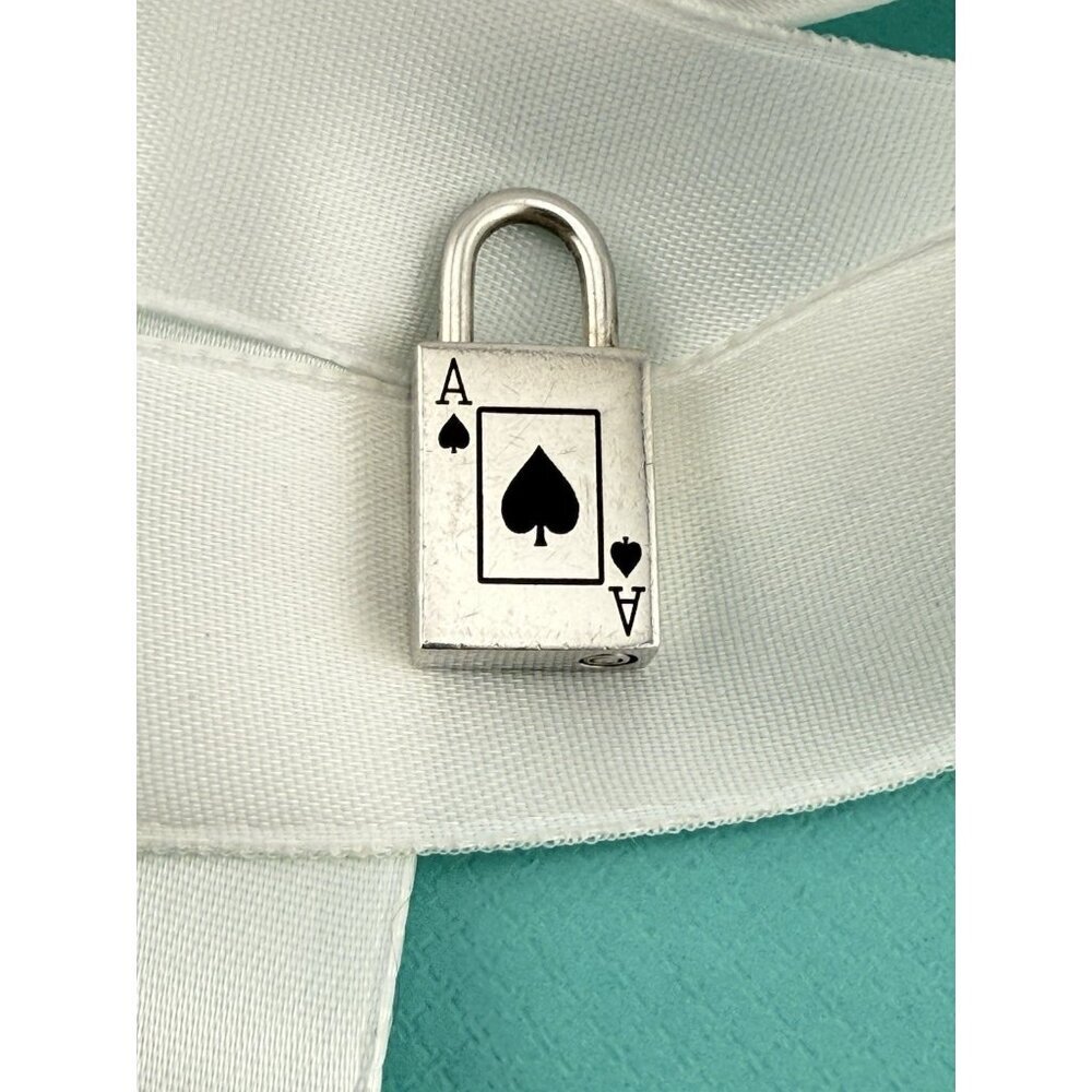 RARE Tiffany & Co. Ace Of Spades Enamel Sterling Silver Lock Charm Pendant
